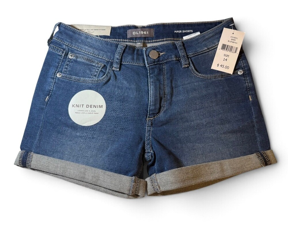 DL1961 Piper Women's Size 14 Blue Bayou Knit Denim Shorts New